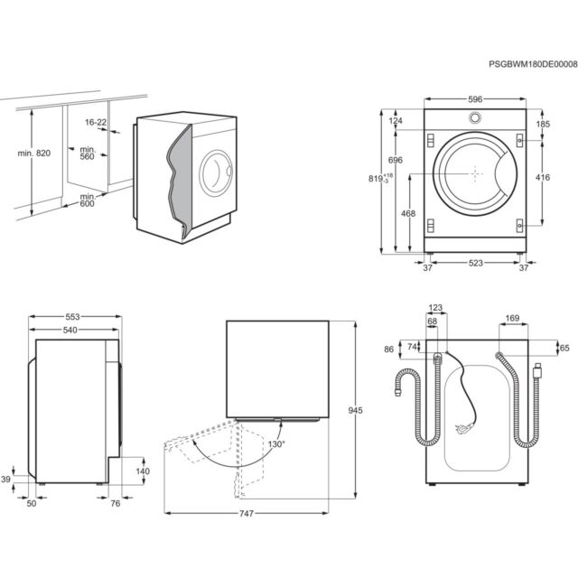AEG L7WC8632BI , 8Kg Wash, 4Kg Dry, 1600rpm Integrated Washer Dryer
