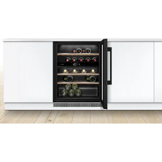 Bosch KUW21AHG0G Black Glass, 82X60 under counter wine cabinet with front recess to allow for plinth