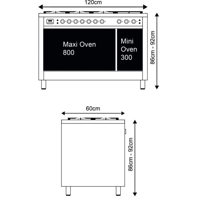 Ilve P12FWE3/ , Roma 120cm Twin 90 / 30 6 Gas Burners + Frytop 