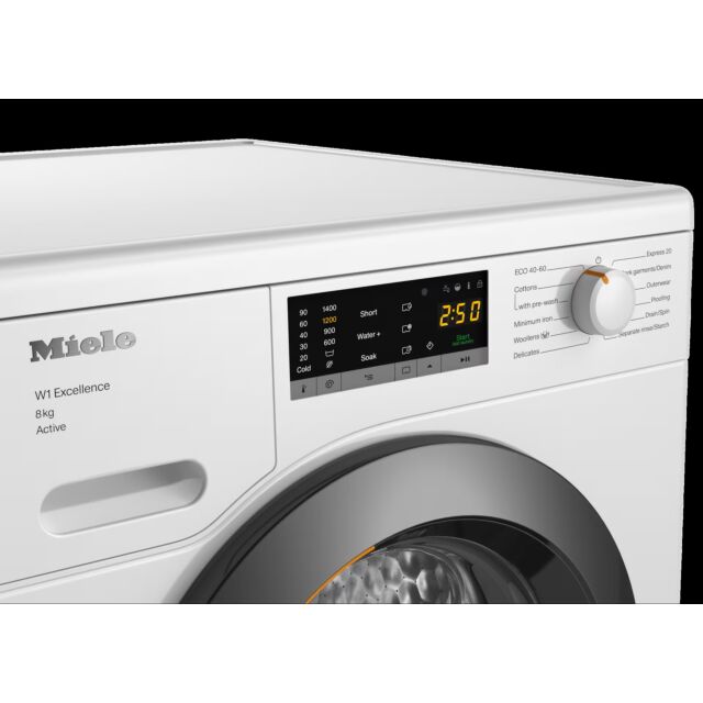 Miele WEA125WCS White, 8kg Honeycomb drum, 1400 rpm, A-10% Energy Rating, Extremely quiet (72dB), Ca