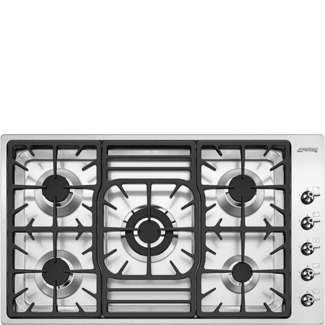 Smeg PGF95-4 , 90cm Stainless Steel Classic 5 Burner Ultra Low Profile Gas Hob 