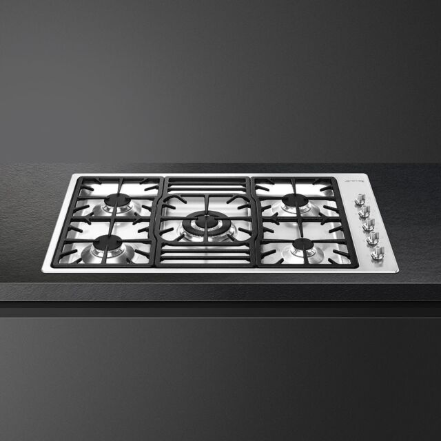 Smeg PGF95-4 , 90cm Stainless Steel Classic 5 Burner Ultra Low Profile Gas Hob 