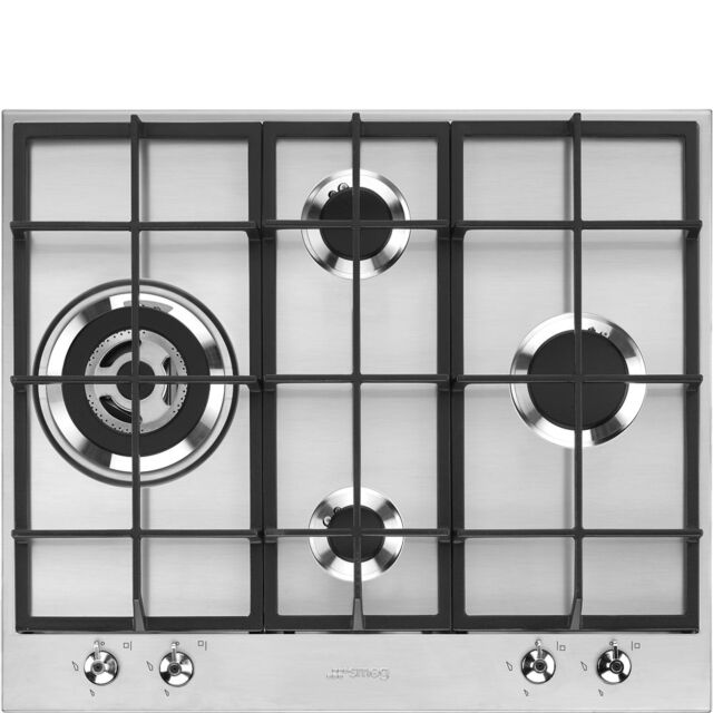 Smeg PX364L Stainless Steel, 60cm Classic Stainless Steel 4 Burner Gas Hob with Ultra Rapid Burner