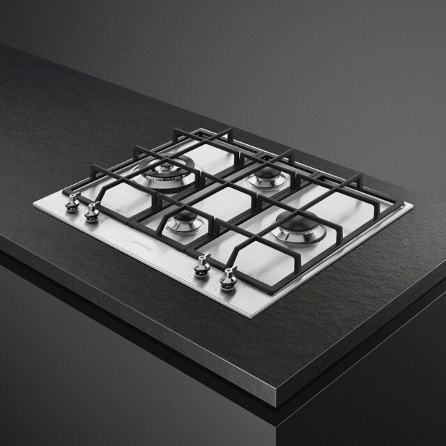 Smeg PX364L Stainless Steel, 60cm Classic Stainless Steel 4 Burner Gas Hob with Ultra Rapid Burner