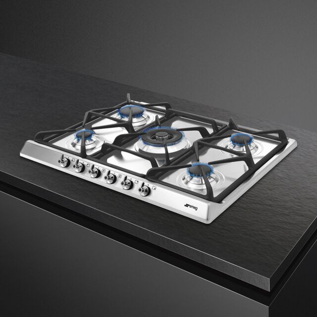 Smeg SE70SGH-5 Stainless Steel, 69cm Classic Stainless Steel 5 Burner Gas Hob
