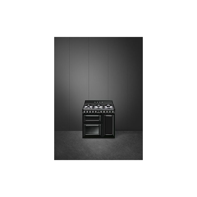 Smeg TR93BL Freestanding 90cm dual fuel cooker, black