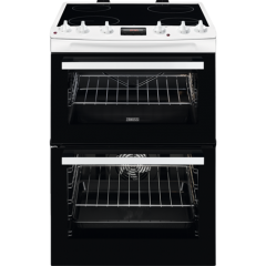 Zanussi ZCV66078WA, 60cm Electric Double Oven with Ceramic Hob - White 